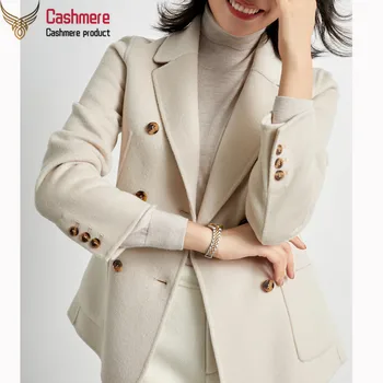 Klasické double-breasted sako dvakrát čelil vlny kabát žena krátke vlnené kabát high-end, biela úrad bežné oblečenie pre ženy