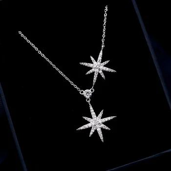 Luxusné 925 Sterling Silver Multi Star Náhrdelník Striebornej Farbe Lesklý Zirkón Star Prívesok Pre Ženy Svadobný Dar Choker Collares