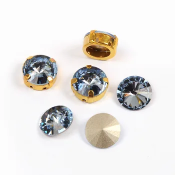 YANRUO 1122 Light Sapphire Všetkých Veľkostí Rivoli Sklenené Kamene Bod Späť Kamienkami Šitie Crystal Kamienkami Na Šaty