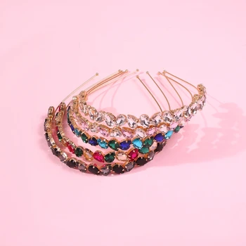 Ženy, Dievčatá Luxusné Drahokamu Hlavový Most Farebné Faux Crystal Vlasy Hoop Vintage Headpiece Vlasy Ornament Strany Svadobné Šperky Darček