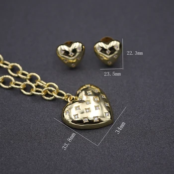 Móda Zlatá Farba Šperky Sady malé srdce Cubic Zirconia Náušnice Prívesok charm Choker Náhrdelník Svadobné svadobné šperky Dubaj