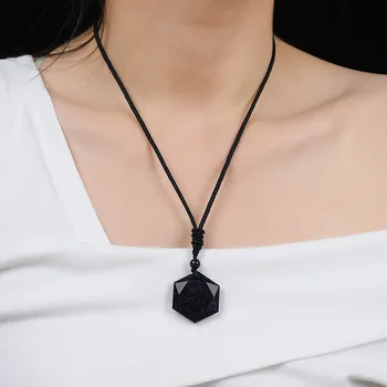 Prírodné Obsidian Šesť-Mang Star Prívesok Šperky Jemné Šperky Bagua plu Kameň crystal pár Náhrdelník