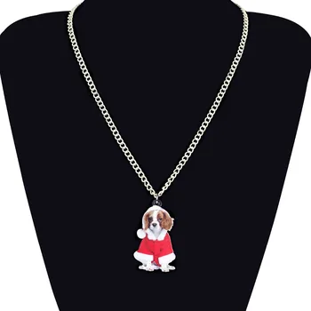 WEVENI Akryl Roztomilé Vianoce Cavalier King Charles Spaniel Psa Náhrdelník Prívesok Reťazca Choker Bijoux Šperky Pre Ženy, Dievčatá