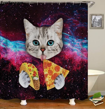 Mačka Vaňa Sprchový Záves Zábavnej Space Star Nepremokavé Mačka sprchové závesy kúpeľňa záclony Závesy Pre Kúpeľňu, Alebo Mat