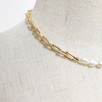Kreatívny dizajn zlata-farebná reťazca choker prírodných sladkovodných perál šitie trendy očarujúce šperky pre ženy banquet náhrdelník