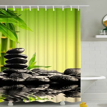 180*180 cm Zelené Rastliny, Sprchový Záves pre Kúpeľňa Nepremokavé Polyesterové Sprchový Záves Bambusu Tlač s Háčikmi Čínsky štýl