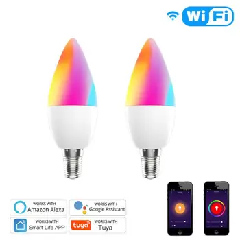 WiFi Smart WCRGB LED Sviečka Žiarovka E14 Stlmiť Svetlo Kompatibilný so Alexa Domovská stránka Google pre Tuya / Smart Život APP Domácej Automatizácie