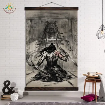 Steny Vytlačí Moderné Plátno Maľovaní Plagátov a Vytlačí Rám na Stenu Umenie Fotografie pre Domáce Dekorácie Retro Japonský Samuraj Čierna