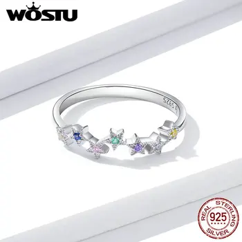 WOSTU 925 Sterling Silver Krúžky Stohovateľné Farebnými Zirkónmi Star Ženy Prst Prsteň pre Ženy, Svadobné kórejský Šperky CTR133