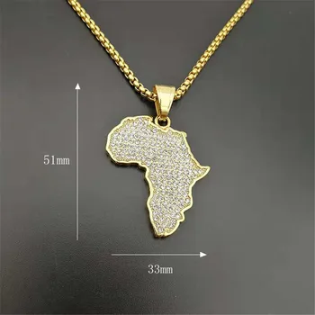 Hip Hop Ľadový Z Afriky Mapu Náhrdelníky, Prívesky, Zlatá Farba Nehrdzavejúcej Ocele Reťazca Pre Ženy/Mužov Etiópskej Šperky Afrike XL1224