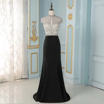 Elegantné Čierne Kryštály morskej panny Večerné Šaty Dlhé Spp Rukáv Formálne Večerné Šaty YQLNNE