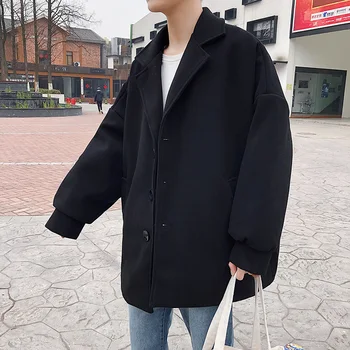2020 vlnené kabát mužov voľné BF vietor bunda kórejský Trend všestranný študent voľný kabát windbreaker