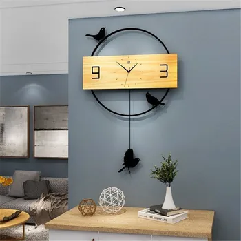 Nordic swing nástenné hodiny obývacia izba tvorivé jednoduché drevené hodiny domáce dekorácie stlmiť quartz domov hodiny