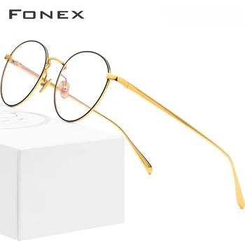 FONEX Čistého Titánu Okuliare, Rám Mužov Vintage Kolo Krátkozrakosť, Optické Predpis Okuliare Rámy Ženy Retro Oválne Okuliare 893
