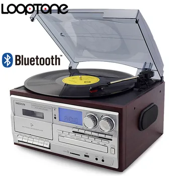 LoopTone 3 Rýchlosti, Bluetooth Gramofónu Vinyl LP Record Player Vintage Gramophone Phono, CD a Kazety FM/AM Rádio USB Rekordér