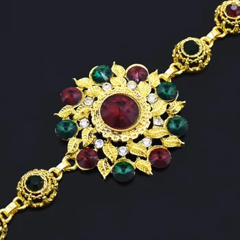 India Vintage Farebné Crystal Pás Pás Uhlopriečka Zlato Kovový Kvet, Brušný tanec Telo Reťazca Šperky Egypt Blízkom Východe Arb Etnický