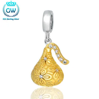 Zlatá Farba Čokoláda Charms Pravé Striebro 925 Sterling Silver Šperky, Prívesok Charm Romantický GW Značka Šperkov S161
