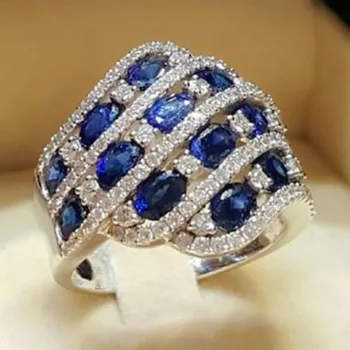 Multi-layer Svadobné Crystal Tmavo Modrý Kameň Krúžky Luxusné Šperky Vinutia Rose Červené Zirkón Drahokamu Zásnubné Prstene Z3T313