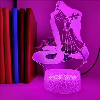 Disney Princezná Zamotaný Rapunzel Deti Nočné Svetlo na Vianočné Darčeky 7/16Colors Zmena 3d LED Svetlo Dekoračné Spálňa Lampa