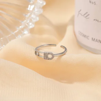 Kórejský Nové Jemné Lesklé Zirkón Papier Klip Tvar Otvorte Nastaviteľné Prstene Pre Ženy Micro Pave Femme Prst Prsteň