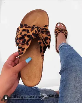 Zadarmo poslať leopard luk flip flop 2019 ženy, ploché dno dámske plážové topánky vonkajšie módne wild papuče
