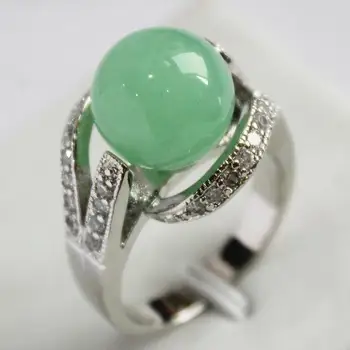 Lady nový dizajn, šperky, striebro pozlátené s krištáľovo zdobené &12mm svetlo zelená jades krúžok(#7.8.9)