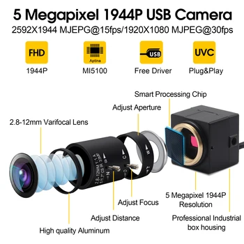 2592X1944 5MP Aptina MI5100 CS mount 2.8-12mm varifokálny USB kameru, Android, Linux, Windows, Mac UVC usb kamera pre 3D tlačiarne