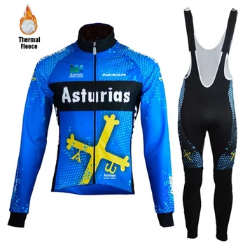 2020 modrá Asturias Cyklistika Bunda Vyhovovali Mužov Zime Teplé Fleece Cyklistický Dres Ciclyng Bib Nastaviť Trajes campera chaqueta ciclismo