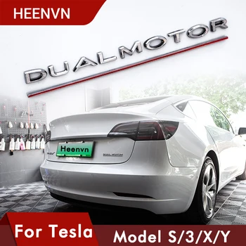 Heenvn DUAL MOTOROVÝCH Podčiarknutými Písmenami Znak Príslušenstvo Pre Tesla Model s 3 S X Y Vysoký Výkon batožinového priestoru Odznak Auto Nálepky Chrome