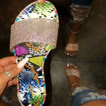 Letné Topánky Ženy Sandále 2020 Bling Ploché Drahokamu Dámy Beach Sandles Návrhár Luxusných Sandalias Mujer Sandels