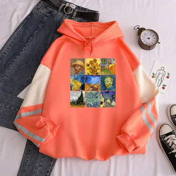 Nové Kontrast s Kapucňou, Van Gogh Olejové Maľby Kontrast s kapucňou, Streetwear Topy Jeseň/Zima Hoodies Muži Ženy Kapucňou Colorblock Hoodie