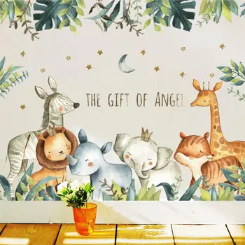Cartoon Samolepky na Stenu pre Deti Izba Nordic Žirafa, Lev, Líška Slon Zvierat Domova Škôlky Dieťa Spálne Dekorácie Odtlačkový