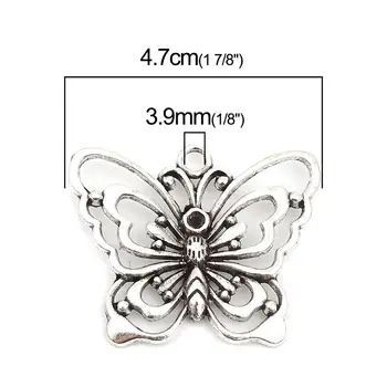 Doreen Box Vintage Duté Motýľ Tvar Charms Prívesky pre DIY Náhrdelník Šperky Čo Prívesky 4.7x3.8 cm ,5 ks