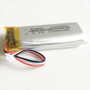 3,7 V 1000mAh lítium-polymérová Lipo Nabíjateľná batéria 102050 JST 1.0 mm 3pin konektor pre domácnosť, káblové, mikrofón audio počítač