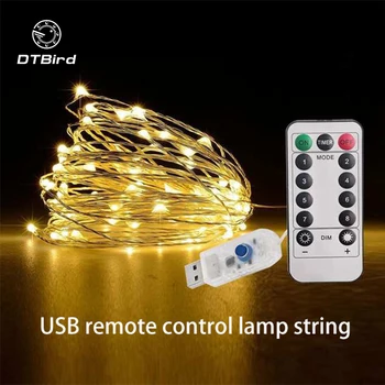 USB, diaľkové ovládanie, 8 funkcií medený drôt lampa reťazec Christmas svadobné spálne dekorácie 10m 100 svetlo strieborného drôtu lampa