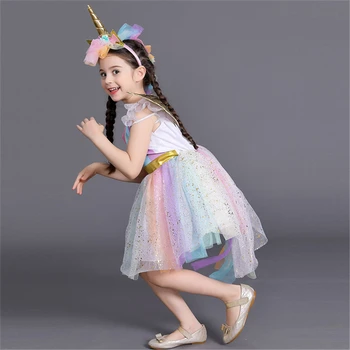 Dievča Unicorn Zdobiť Deti Lietania Rukáv Rainbow Strane Tanec Tutu Šaty Krídlo Deti Vianočné Sprievod Tylu Cosplay Kostým