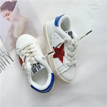Nové detské športové topánky kórejský chlapčenské ležérne topánky mäkké dno dievčatá star flitrami malé biele topánky detí ležérne topánky