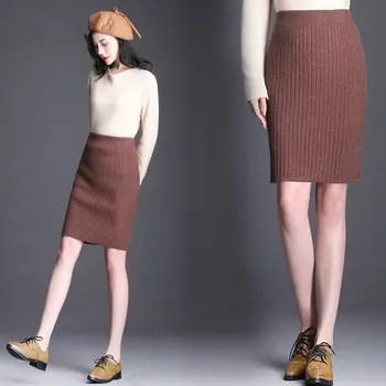 2020 Sukne Pletené Vlnené Sukne s Vysokým Pásom Štrbinou A - line Sukne Ženy Sukne Mujer Faldas Saias Mulher