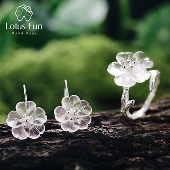 Lotus Zábava Reálne 925 Sterling Silver Ručne vyrábané Prírodné Dizajnér Jemné Šperky kvety v Daždi Módne Šperky Set pre Ženy