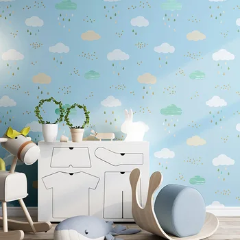 Cartoon Blue Sky Biely Oblak, Tapety na plochu pre Deti Spálňa Roztomilý Chlapci Dievčatá Tapety Non Tkané abstraktných de parede