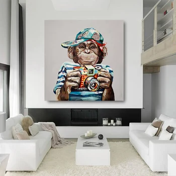 Plátno, Vytlačí Wall Art Opice s Kamerou Abstraktné Živočíšneho Oleja Maľovanie na Stenu Umenie Fotografie, Tlače pre Obývacia Izba Plagát Dekorácie