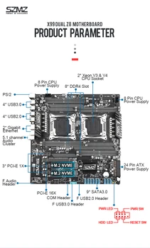 SZMZ X99 Dual CPU Socket LGA 2011-3 Doska Set S E5 2678V3 A 8*16gb DDR4 2400MHZ ECC REG RAM