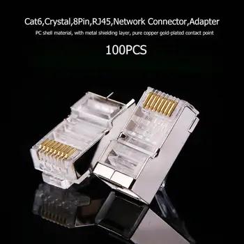 100ks Crystal 8Pin RJ45 Modulárny Konektor Rj-45 Sieťového Kábla Konektor Adaptéra pre Cat6 Rj45 Ethernet Kábel Sviečky Hlavy PC Počítač