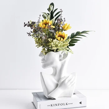 Umenie Portrét Kvetináče Váza Biele Keramické Ľudskú Tvár Rodiny Kvetináče Ručné Záhradné Skladovanie Kvet Usporiadanie Domov Dekoroch