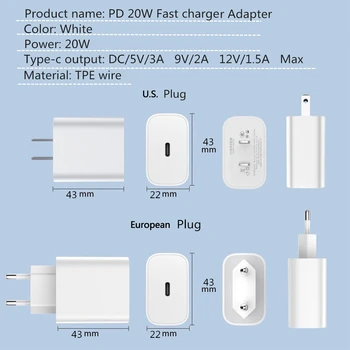 OLOPKY 20W PD Rýchlo Nabíjačka Pre iPhone 12 11 Xs Xr Pro Max 8 Usb napájací Adaptér Nabíjačka Typu C, Rýchle Nabíjanie QC3.0 Pre Xiao Huawei
