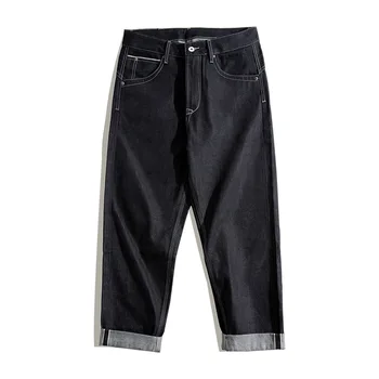 Maden Vyšívané Denim Jeans Mens Nohavice Vintage Retro Indigo Umyté Sraight Voľné Modrá Červená Ucho Džínsy mužov