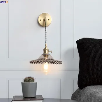 IWHD Nordic Meď, Sklo LED Nástenné Svietidlá Prepínač Spálne, Kúpeľňa Zrkadlo Loft Vintage Nástenné Svietidlo Edison Wandlamp Osvetlenie