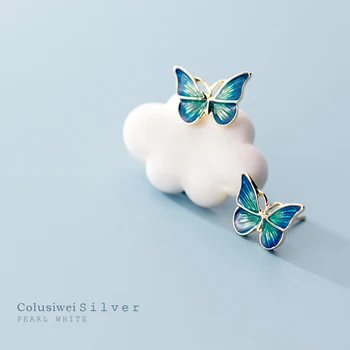 MODIAN Modré Smalt Krásne Motýle Stud Náušnice pre Ženy 925 Sterling Silver Módne Hmyzu Ušné Štuple Jemné Šperky Bijoux