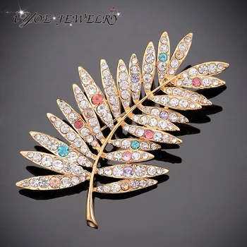 IYOE Plný Crystal Brošňa Pre Ženy Listový Tvar Drahokamu Brošňa Kolíky Zlato Strieborná Farba Módne Šatku Príslušenstvo Šperky