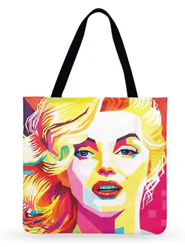 Americká Pop-Art Tlač Tote Taška Pre Ženy Monroe A Hepburn Bežné Skladacia Nákupná Taška Bielizeň Textílie Vak Outdoor Plážová Taška